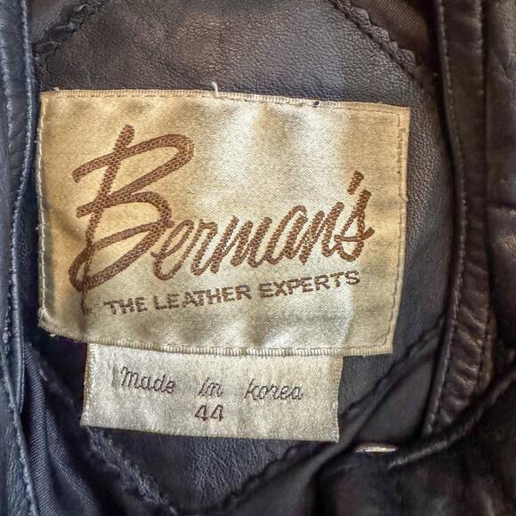Vintage 80s/90s BERMAN'S The Leather Experts Black Leather Trench Coat - Picture 4 of 16